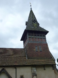 The steeple of All Saints Church.
