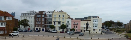 Painted houses near the waterfront in Portsmouth.